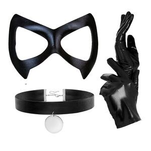 9335 Black Cat Eye Masquerade Costume Set With Half Mask,